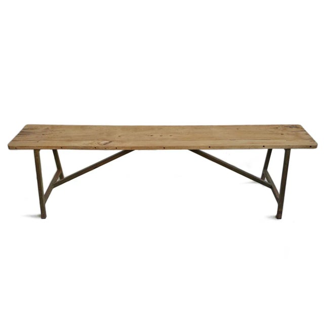 Vintage teak seat bench with iron base from India. Each is slightly unique with characteristic signs of age and use. Seat...