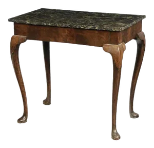 Antique 18th Century Queen Anne Carved Walnut Marble Side Table
