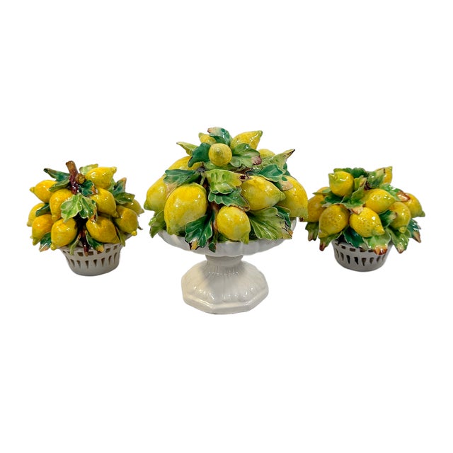 Yellow Vintage Petite Italian Majolica Lemon Topiary Set of Three For Sale - Image 8 of 8