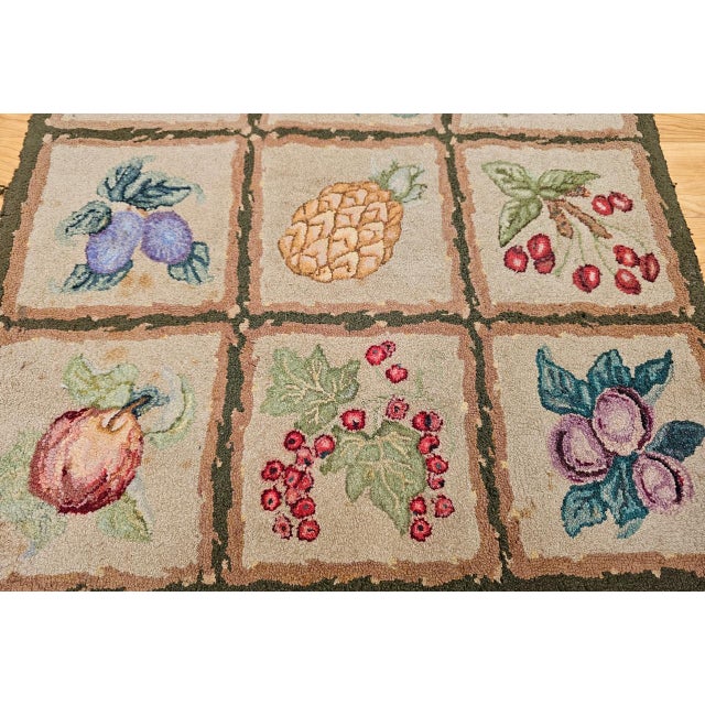 Vintage American Hand Hooked Rug, Fruit Blocks Pattern, Folk Art Tapestry, 2x4 For Sale - Image 9 of 12