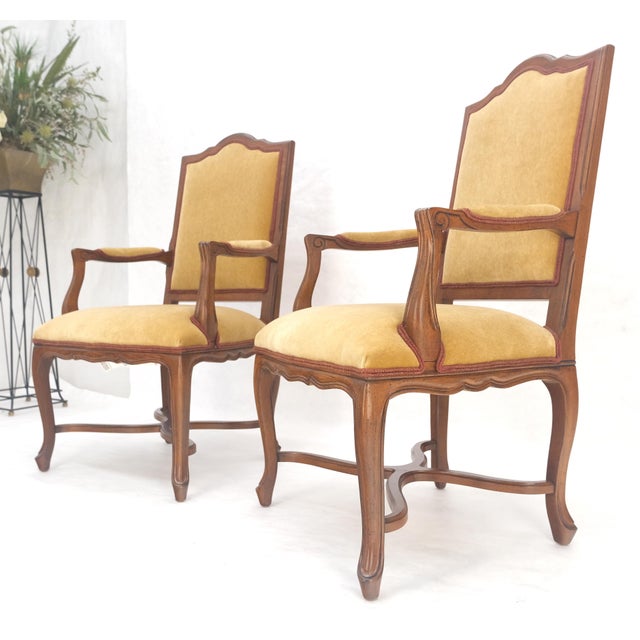 Pair of Carved French Style Mohair Fabric Carved Open Arm Lounge Chairs MINT! For Sale - Image 9 of 11
