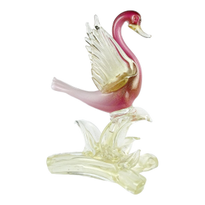 Murano Salviati Vintage Dark Pink White Gold Flecks Italian Art Glass Flying Bird Duck Sculpture