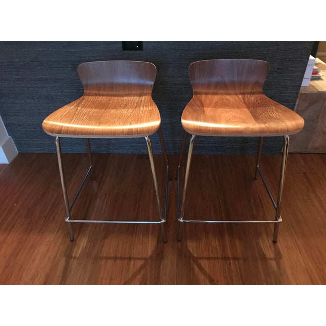 Crate and Barrel Felix Walnut Counter Stools a Pair Chairish
