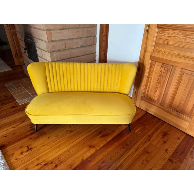 Yellow Mid-Century Scandinavian Modern Velvet Sofa, 1950s For Sale - Image 8 of 8