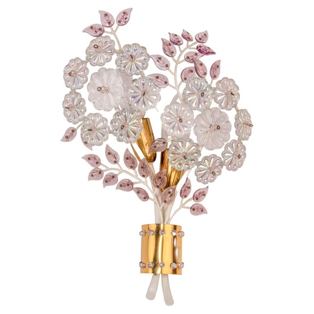 Brass Wall Sconce with Crystal Flowers For Sale - Image 3 of 9