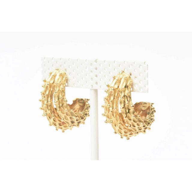 Vintage 18 Karat Gold Pierced Earrings Italian For Sale - Image 4 of 10