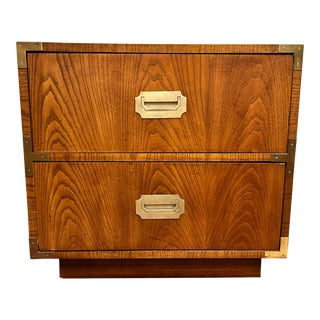 Mid Century Modern Campaign Style Walnut Two-Drawer Chest by Dixie Furniture For Sale