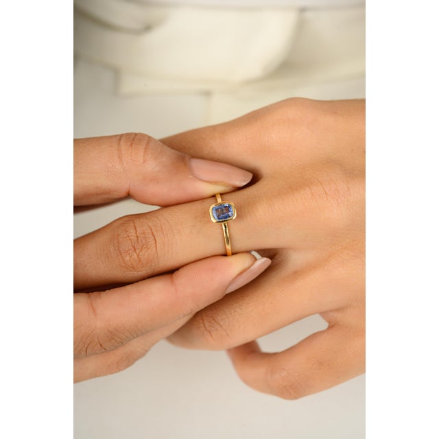 Dainty Blue Sapphire 14k Yellow Gold Promise Ring Size 5 For Sale - Image 4 of 11