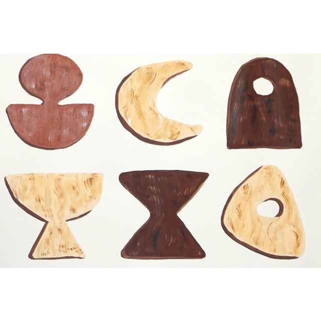 Tribal 2026, Tribal Triptych, Original Painting of Wooden Tools, Acrylic Paint on Watercolor Paper, Earth Tones For Sale - Image 3 of 11