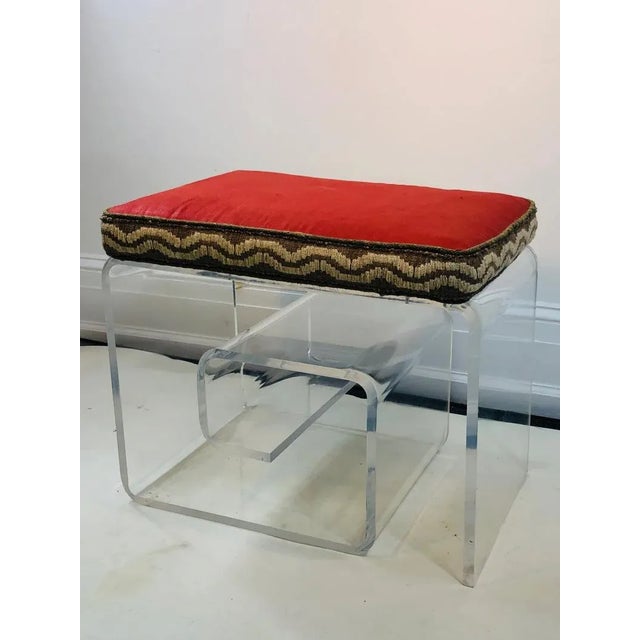 Mid-Century Modern Lucite Bench With Greek Key Design For Sale - Image 3 of 10