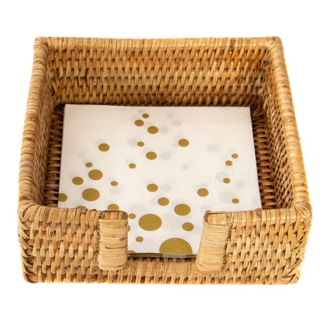 Artifacts Rattan Cocktail Napkin Holder with Cutout, Honey Brown For Sale - Image 4 of 5