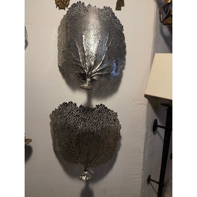 Silver Sea Foam Coastal Electric Sconces Roughly 14"H 14" across 4" from wall