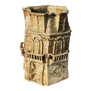 Vintage Jon Carlos Lopez Studio Art Pottery House Sculpture Planter Vase For Sale