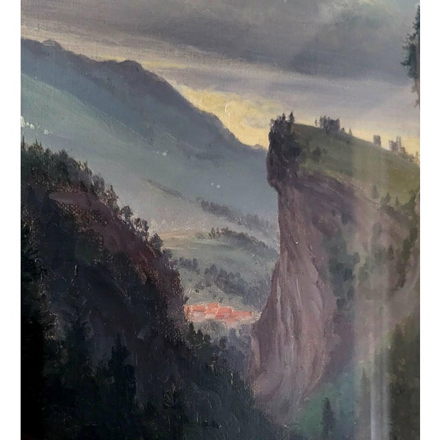 A striking and atmospheric 19th century European Continental School oil painting on canvas behind glass, capturing a...