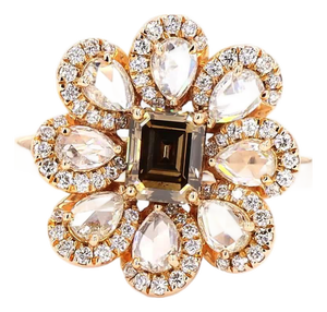 0.71 Carat Rose Cut White Diamond Brown Diamond Gold Ring, Size 6.5