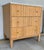 Original retail $3897, stylish Worlds Away Modern Fluted Oak and White Marble Sink Vanity, showroom floor sample