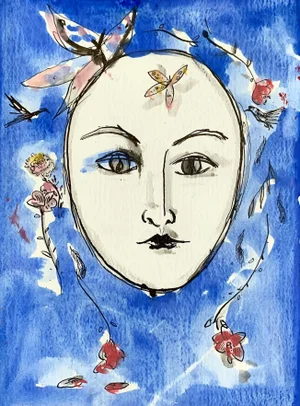 "Blue Butterfly" Contemporary Double-Sided Drawing
