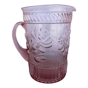 Vintage Pink Air Blown Glass Pitcher With Molded Hearts