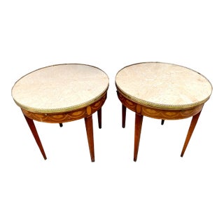 19th Century French Walnut Louis XVI Round Bouillotte Table With Marble Top - a Pair For Sale