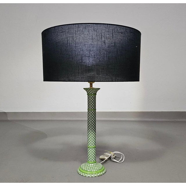 Green Glazed Ceramic Table Lamp with Webbing Pattern For Sale - Image 12 of 16