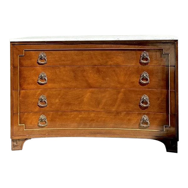 Vintage Neoclassical Marble Topped Concave Chest of Drawers For Sale