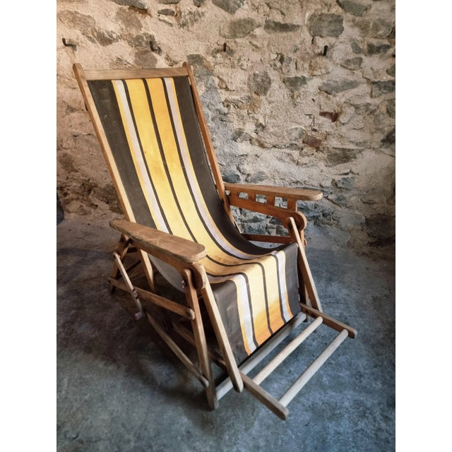 Beige Vintage French Deck Chair in Beechwood, 1950s For Sale - Image 8 of 15