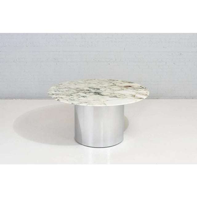 Arabescato Marble and Stainless Steel Drum Dining Table, Italy, 1970