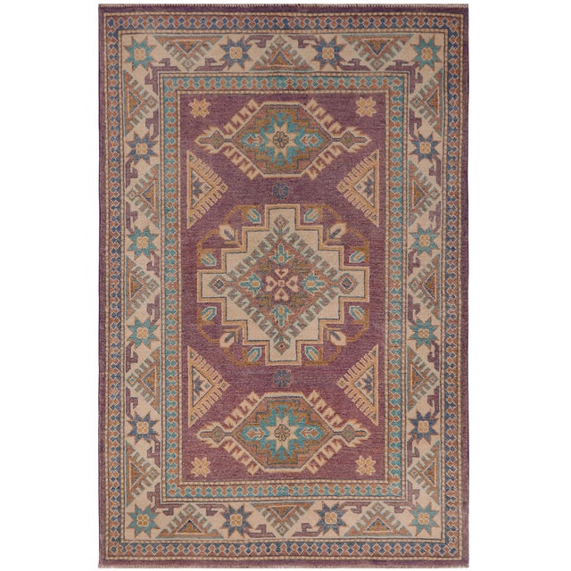 Tribal Kazak Light Purple/Beige Wool Rug - 3'4''x4'10'' For Sale - Image 9 of 10