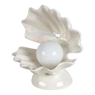 1980s Mid-Century Modern Oyster Shell Lamp Pair: Clam Shell: Sea Shell Lamp Art Deco For Sale