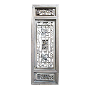 Chinese Carved Lattice Bird Pagoda Foo Dog Wood Window Shutter Screen Art Panel