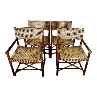 McGuire Furniture Laced Rawhide & Rattan Dining Armchairs, a Set of Four For Sale