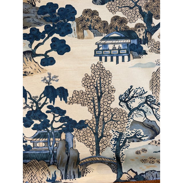 Thibaut Thibaut F975461 Asian Scenic Blue and Beige Fabric 4 Yards For Sale - Image 4 of 6
