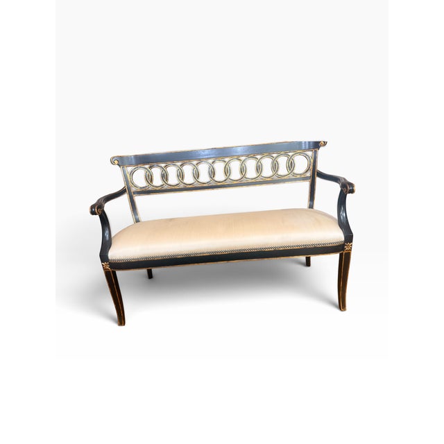 Maitland-Smith Neoclassical Black Lacquer & Gilt Upholstered Settee For Sale - Image 9 of 18