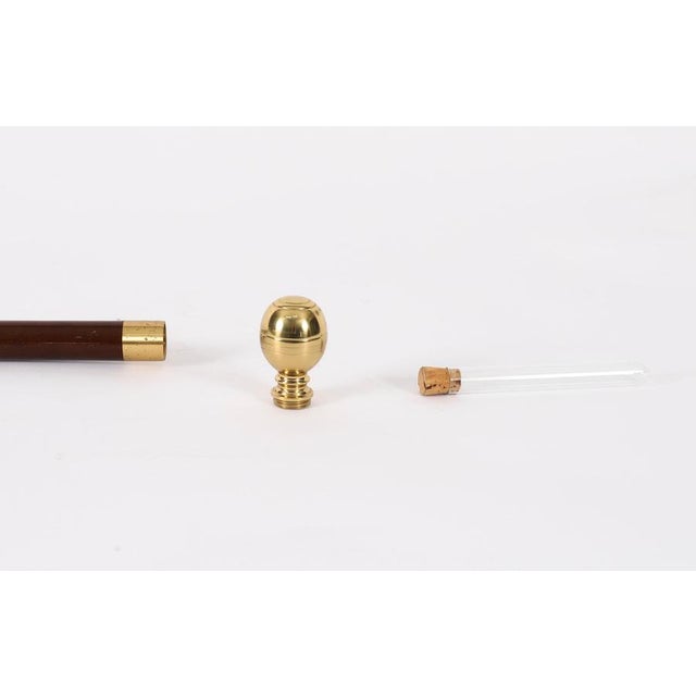 Vintage English Brass Topped Walking Stick with Compass Flask For Sale - Image 5 of 13