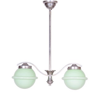 Czech Bauhaus Chandelier in Chrome-Plated Steel and Opaline Glass, 1930s For Sale