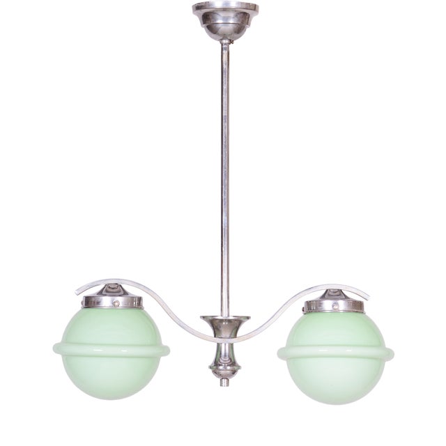 Czech Bauhaus Chandelier in Chrome-Plated Steel and Opaline Glass, 1930s For Sale