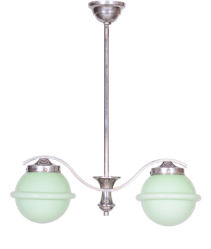 Czech Bauhaus Chandelier in Chrome-Plated Steel and Opaline Glass, 1930s