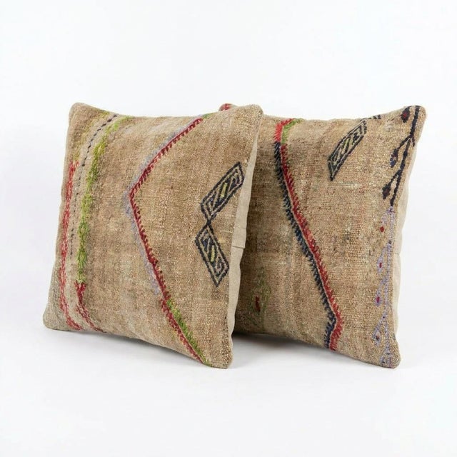 This beautiful 16'' x 16'' hand-woven Kilim pillow cover set was made from authentic Turkish kilim. The traditional flat-...