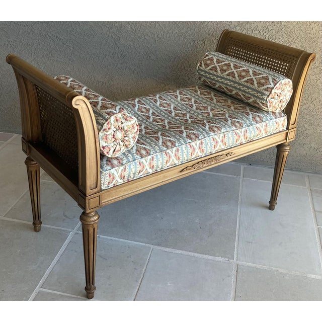 Mid 20th Century Timeless Mid 20th-Century Regency-Style Cane & Ash Wood Entryway / Window Bench For Sale - Image 5 of 12