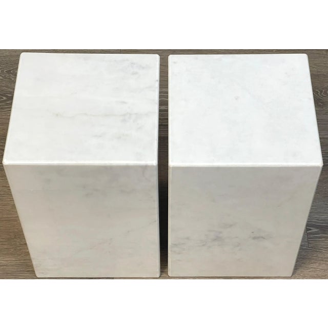Italian Modern Carrera Marble Monolith Side Tables - a Pair For Sale - Image 4 of 8