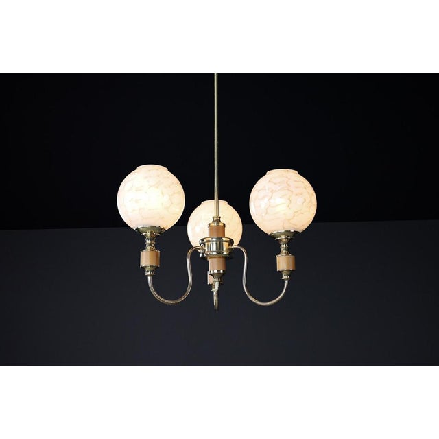 Mid-Century Modern Brass and Art Glass Chandelier, Czech Republic, 1970s For Sale - Image 6 of 10