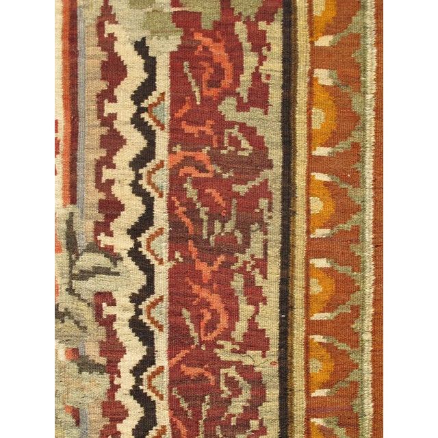 1940s Handwoven Kilim Rug With Ornate Floral Medallion in Cream, Rose, Olive 7'7 X 13' For Sale - Image 5 of 6