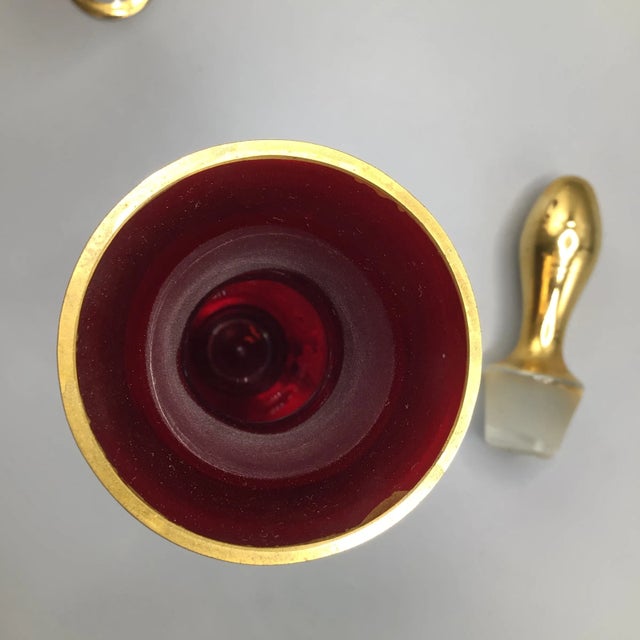 Glass Victorian Glass Decorated Cordial Decanter and 4 Cordial Glasses by Seyei- Set of 6 For Sale - Image 7 of 13