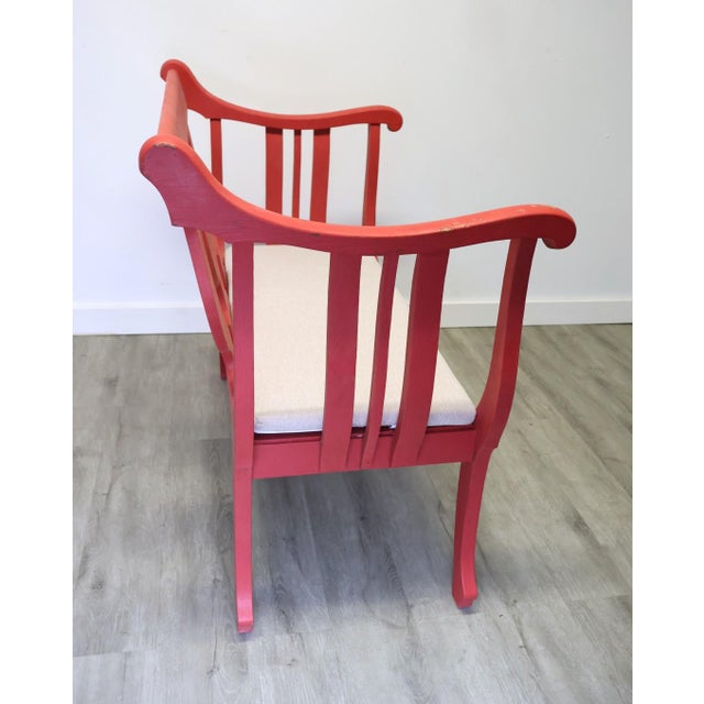 Antique American Classical Grecian Painted Settee With Scrolled Arms & Saber Legs, Circa 1830 For Sale In Raleigh - Image 6 of 10