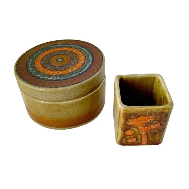 Italian Bruno Gambone Ceramic Italian Modernist Design Covered Box Desk Set For Sale - Image 3 of 3