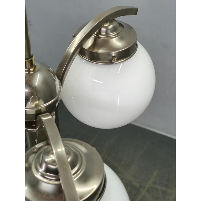 Art Deco Nickel Chandelier with Opaline Glass Globes, 1930s For Sale - Image 4 of 14