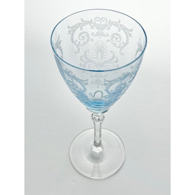 Fostoria 1930s Fostoria “Versailles, Blue” Pair of Water Glasses For Sale - Image 4 of 7