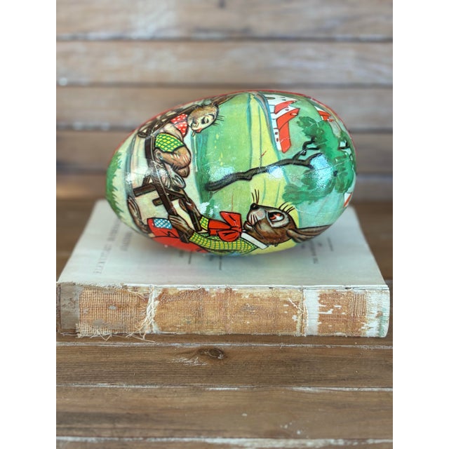 1950s Vintage German Papier-Mâché Easter Egg Box With Rabbit Illustration, 1950s For Sale - Image 5 of 7