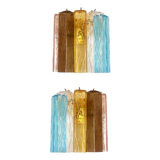 Vintage Multicolored Squares Bark Murano Glass Wall Sconces in Barovier Style by Simoeng, Set of 2 For Sale