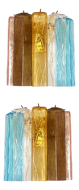 Vintage Multicolored Squares Bark Murano Glass Wall Sconces in Barovier Style by Simoeng, Set of 2